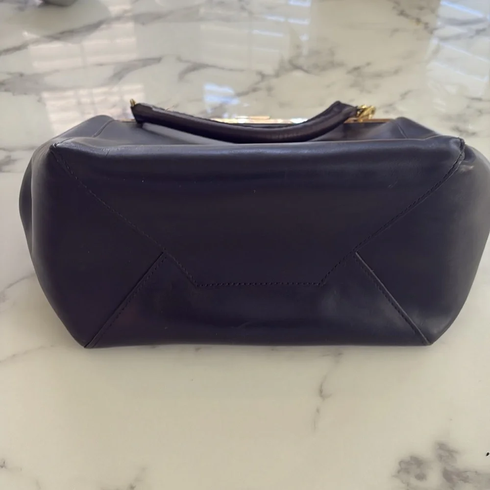 Clare V Black Leather Top-Handle Frame Bag with Gold Hardware